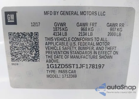 2018 Chevrolet Malibu Lt z USA, uszkodzony, nr VIN 1G1ZD5ST1JF178197